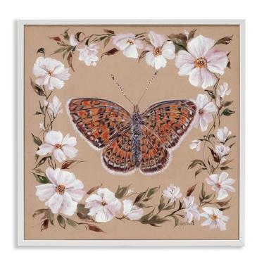 Imagem de Stupell Industries Borboleta vintage com borda de flor, arte giclée emoldurada branca, design por Cady Driver, 43 x 43 cm