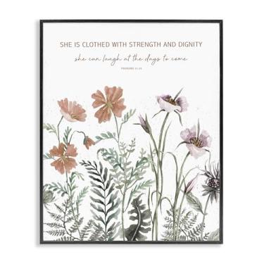 Imagem de Stupell Industries Clothed with Strength Botanicals White Framed Giclee Art, design por Cindy Jacobs, 20 x 16