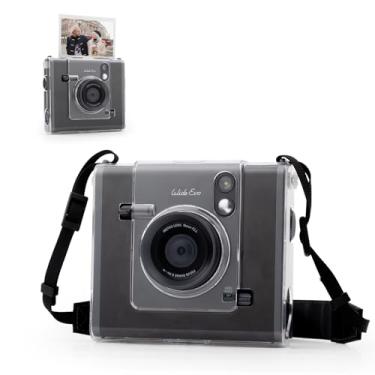 Imagem de MUZIRI KINOKOO Capa transparente para câmera instantânea Instax WIDE EVO - Capa protetora rígida de PVC Fuji Wide EVO - Capa transparente com alça de ombro de couro PU ajustável preta - Transparente