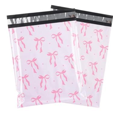 Imagem de RUSPEPA 100 peças de correio de poliéster com laço rosa, envelopes de envio à prova d'água com laço Coquette, sacos de envio autoadesivos resistentes para grandes envelopes de correspondência