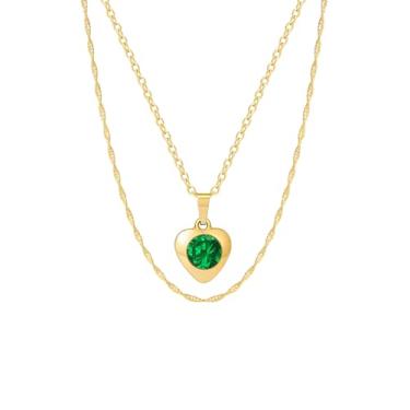 Imagem de XIJIN Colares de coração em camadas para mulheres, corrente banhada a ouro 14K, colar com pingente grosso de coração de zircônia cúbica vermelha, 45,7 cm, 15.7 inch, Latão, Zircônia cúbica