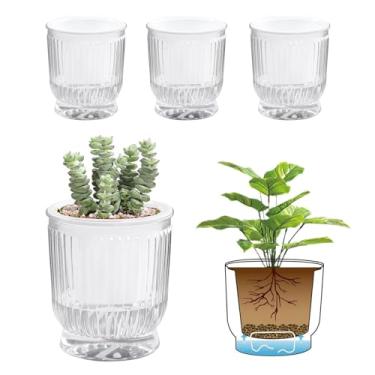 Imagem de T4U Vasos de plantas autoirrigáveis, vasos pequenos de 10 cm, vaso autoirrigável com reservatório profundo, vasos de flores de plástico para todas as plantas domésticas, flores, violetas africanas,