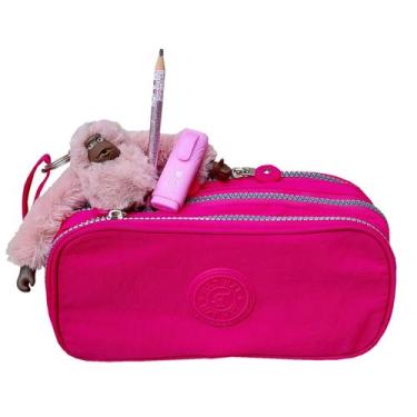 Imagem de Estojo 3 Divisórias com Bolso Organizador + Chaveiro Macaco Pelúcia + 