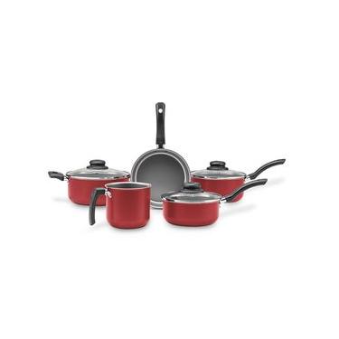 Imagem de Jogo de Panelas Brinox Antiaderente Pro-Flon 5 Peças Ruby Vermelho Vermelho
