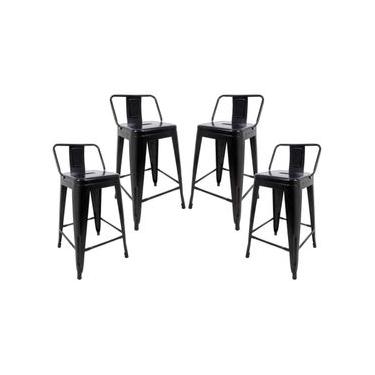 Imagem de Conjunto 4 Banquetas Médias 61cm Com Encosto Para Cozinha Bar Bancada Balcão Tolix Iron Industrial Preto