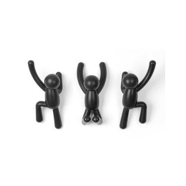 Imagem de Cabideiro de Parede Buddy Plástico 3 Peças Preto Umbra