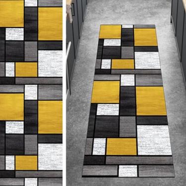 Imagem de HGTRH Tapete de corredor tapete de algodão, lavável com encosto de borracha tapete, fácil de limpar, tapete curto para sala de estar lavandaria quarto corredor amarelo 50 x 140 cm