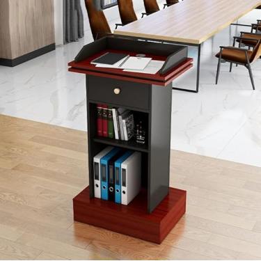 Imagem de Mesa de pódio com gaveta, suporte de pódio de madeira, púlpitos para igrejas com gaveta e área de armazenamento ajustável, mesa de pódio moderna para professores, casamento, escola, escritório