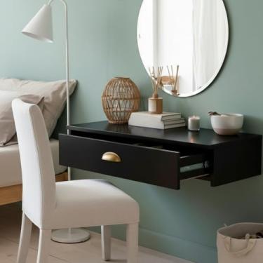 Imagem de Penteadeira Suspensa Com Gaveta Multifuncional Corrediça Organizadora Maquiagens Hall De Entrada(Preto c/Puxador)