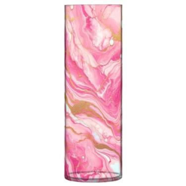 Imagem de JUZIHAI Vaso de textura de mármore rosa para flores 9,9 cm x 30 cm de cilindro de plástico moderno para decoração de casa de centro de mesa de casamento