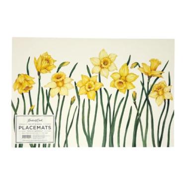 Imagem de Hester & Cook Jogo americano de papel descartável para mesa de jantar - tapetes quadrados de papel para festas ou casamentos - 18 folhas por bloco feito nos EUA (narcisos)