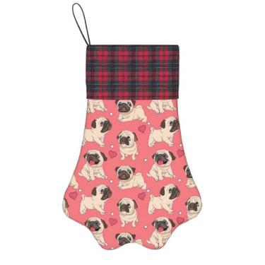 Imagem de SKKNT Meias de Natal engraçadas com estampa de cachorrinho de pug, animais de estimação, decoração de Natal, cães, gatos, árvore, presente conveniente