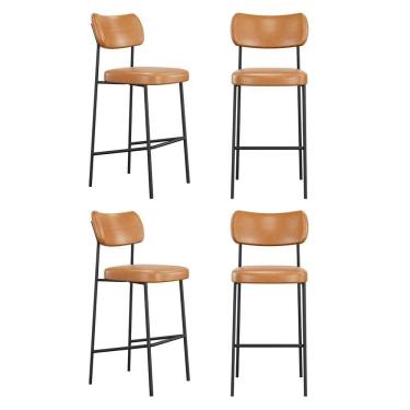 Imagem de Kit 04 Banquetas Altas Para Cozinha Lila Estofada Com Encosto Couríssimo Whisky - Desk Design