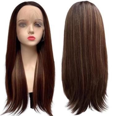 Imagem de Peruca front lace HD orgânica castanho claro ombre R4/27/33 - LIONSWIG