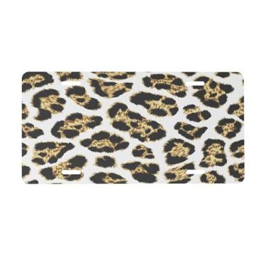 Imagem de Placa de licença com estampa de leopardo em ouro preto para placas dianteiras de carro alumínio metal adequado para caminhão, placa de porta de carro, bar, café, acessórios automotivos para homens e