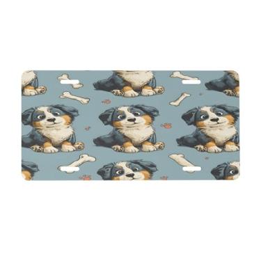 Imagem de Placa de carro fofa de cachorro de desenho animado para placas dianteiras de carro alumínio metal adequado para caminhão, placa de porta de carro, bar, café, acessórios automotivos para homens e