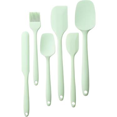 Imagem de Conjunto de 6 espátulas de silicone, resistente a altas temperaturas, espátula de silicone de grau alimentício com escova para assar, cozinhar e misturar antiaderente, verde