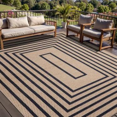 Imagem de Tangsoo Easy Jute Tapete lavável para sala de estar, preto geométrico, antiderrapante, interior e exterior, tapete de escritório moderno para quintal, sala de jantar, pátio, quarto, varanda, sala de