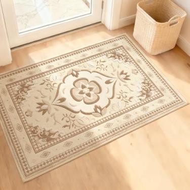 Imagem de XSYarn Tapete de entrada lavável 5 x 7,5 cm, macio boho fazenda, interior, antiderrapante, tapete para entrada, cozinha, banheiro, lavanderia, quarto, bege