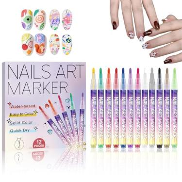 Imagem de Conjunto de canetas de arte de unhas com 12 cores atualizadas, marcadores 3D para unhas de gel, pincel de delineador de pintura de desenho para arte de unhas DIY e ferramentas de manicure