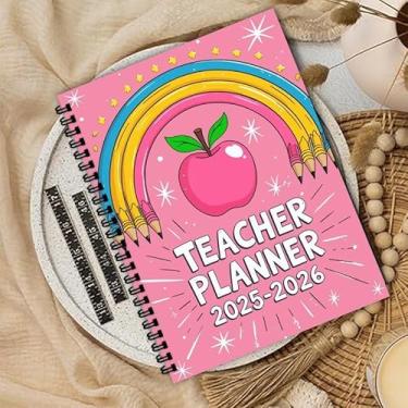 Imagem de Cadernos de planejamento de professores A5 2025-2026 espiral com padrão exclusivo, 14,7 x 20,8 cm, agenda mensal de livros de planejamento semanal e mensal para escolas, trabalho e material de estudo