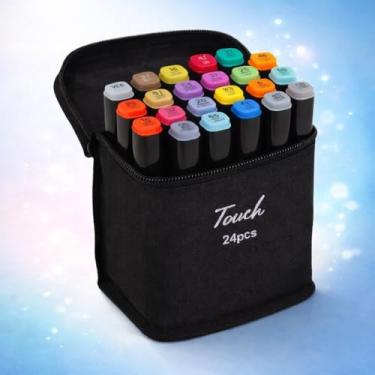 Imagem de Conjunto de Canetas Marcadores Artísticos para Colorir Desenho Professional, Pontas Duplas, Codificados por Cores, Segurança Garantida, Caixa de Bônus - Estudantes Adultos - 24 CORES - Premium