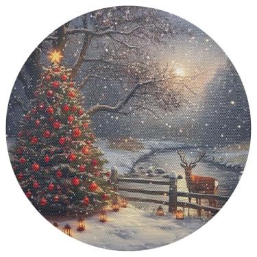 Imagem de xigua Jogo americano redondo de árvore de Natal, conjunto de 4, tapete de mesa redondo antiderrapante resistente ao calor, tapetes de mesa de 48 cm para decoração de cozinha, jantar e festa