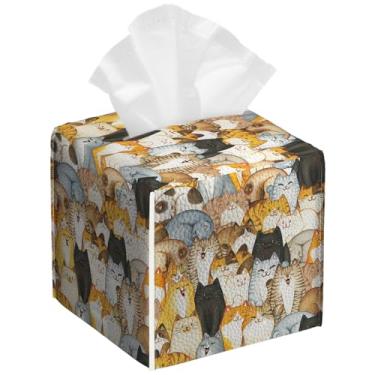 Imagem de Pacote com 2 capas quadradas de caixa de lenços de lenços de couro PU para gatos fofos à prova d'água organizador de papel facial para banheiro, cozinha, casa, escritório, carro