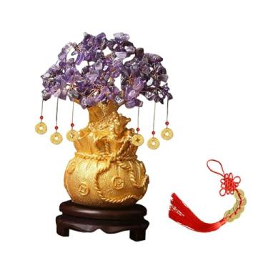 Imagem de Baoblaze Árvore da Fortuna Feng Shui Bonsai, Moeda Decorativa da Sorte para Pendurar na Mesa, Sala de Estar, Casa ou Loja, M Purple