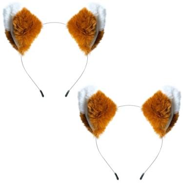 Imagem de SIOTMERA Pacote com 2 faixas de cabelo de orelhas de raposa peludas realistas para festa cosplay, fantasia de Halloween, maquiagem, rosto e adultos