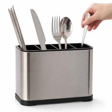 Imagem de Escorredor de Talheres Inox com Divisórias e Porta Utensílios | Organizador de Pia e Cozinha Moderno com Bandeja de Drenagem Anticorrosão | Compacto, Durável e Fácil de Limpar – Design Premium