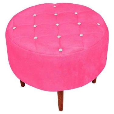 Imagem de Puff Decorativo com Strass Esmeralda Suede Rosa Barbie Pés Palito - D'
