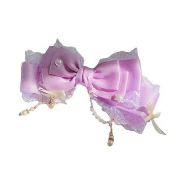 Imagem de Presilha De Cabelo Rosa Lolita Com Laço Estilo Doce Kawaii Acessórios 