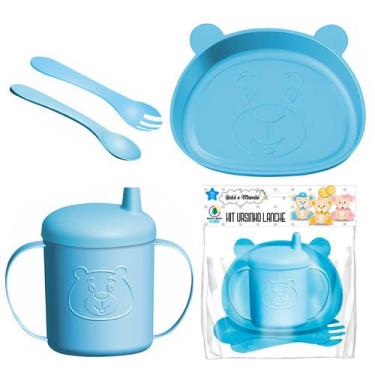 Imagem de Kit Introdução Alimentar Infantil Prato Talher E Copo Para Crianças Co