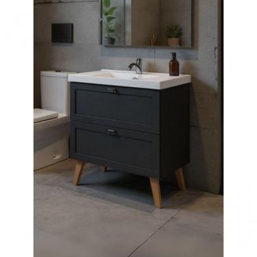 Imagem de Gabinete Para Banheiro Com Cuba 80cm Retro Mdf Grafite Milano - On Móveis