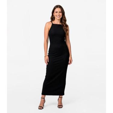 Imagem de Vestido Feminino Em Ribana Infinita Cor Preto, GG, Preto