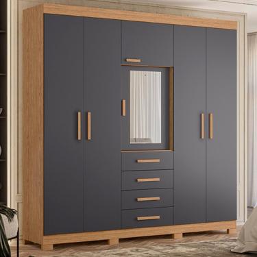 Imagem de Guarda Roupa Casal Otaviano 4 Portas de Bater 4 Gavetas MDP com Espelho Freijó-Titanium...