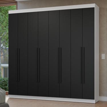 Imagem de Guarda Roupa Casal Netuno 8 Portas Batentes 4 Gavetas MDP Branco-Preto-Preto Madesa