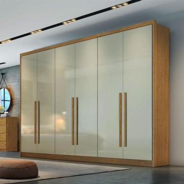 Imagem de Guarda Roupa Casal Livorno 6 Portas 8 Gavetas MDF Cumaru 25 Fendi Móveis Novo Horizonte