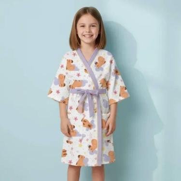 Imagem de Roupão Felpudo Infantil Quimono Capivara Feliz Lepper