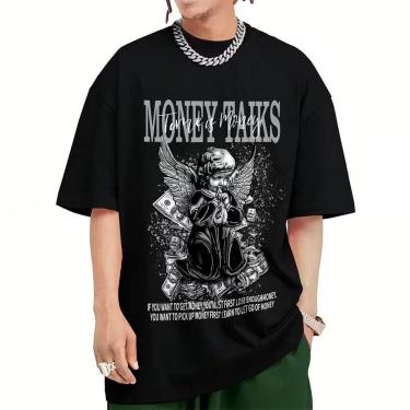 Imagem de Camiseta basica streetwear em algodão angel money takes time vintage unissex-Masculino