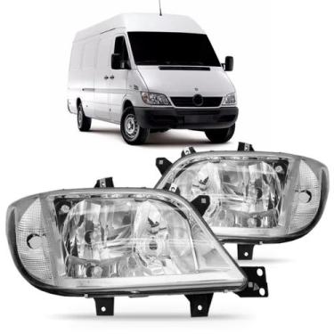 Imagem de Par farol sprinter 2002 a 2009 cromado lente lisa c/aux - SP ACESSÓRIO