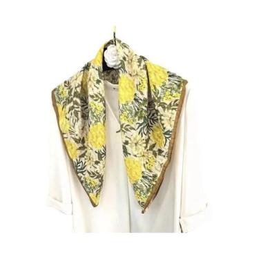 Imagem de Lenço Quadrado De Algodão Com Estampa Floral 70cm Acessório De Cabelo 