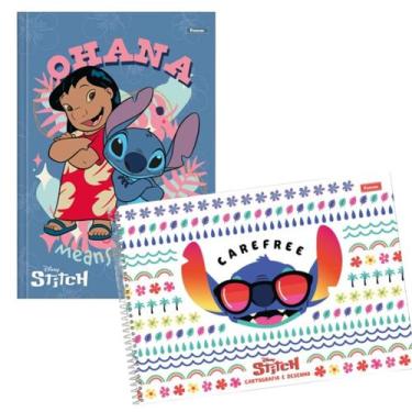 Imagem de Kit Caderno Brochura Stitch Disney + Caderno Desenho Cartografia 80fls