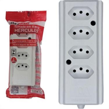 Imagem de Tomada Barra Interneed 2 Polos +Terra Branca 10A. Quadrupla