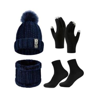 Imagem de Conjunto De Gorro, Luvas E Cachecol De Inverno Com Forro De Lã Espessa