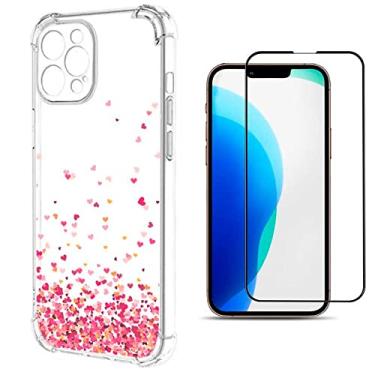 Imagem de Capa Capinha Corações Anti Impacto Compatível iPhone 13 Mini + Película 3D Vidro Temperado