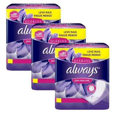 Imagem de Kit com 3 Protetor Diário Always Sem Perfume Leve Mais Pague Menos 40 Unidades