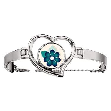 Imagem de N/A N/A Bracelete moderno Art Deco com flor azul verde joia coração pulseira de arame, medium, metal