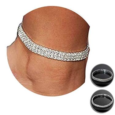 Imagem de 2 Peças Tornozeleira Diamante Cintilante,Kucheed Pulseira Elástica Joias Brilhantes para Pés Joias de Noiva Joias de Verão